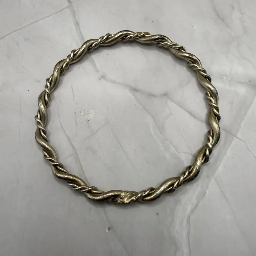 Vintage Silver Tone Twisted Rope Bangle Bracelet Boho Celtic Style